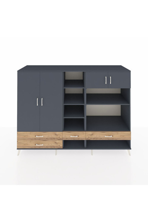 Kronos Dolap 12 Raflı 4 Çekmeceli 4 Kapaklı 220 x 59 x 163 cm Antrasit - Antrasit - Çam