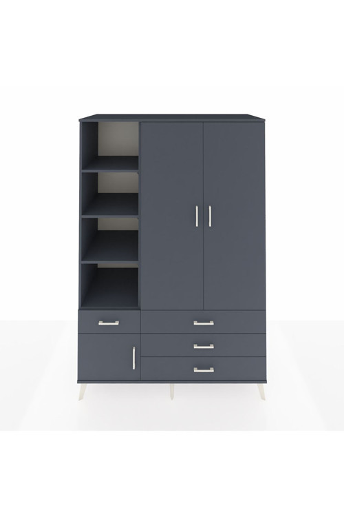 Kronos Dolap 5 Raflı 4 Çekmeceli 1 Askılı 132 x 59 x 195 cm Antrasit - Antrasit - Antrasit