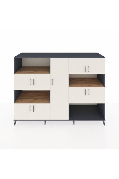 Kronos Dolap 10 Raflı 9 Kapaklı 220 x 59 x 163 cm Antrasit - Aytaşı - Çam
