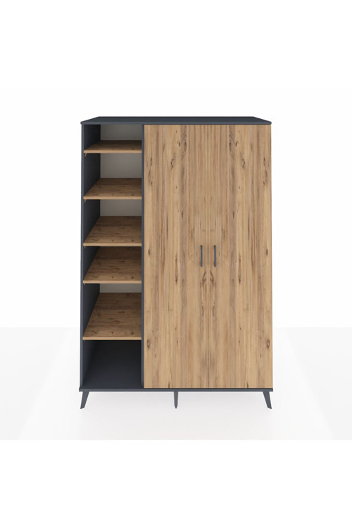 Kronos Dolap 7 Raflı 2 Kapaklı 1 Askılı 132 x 59 x 195 cm Antrasit - Çam - Çam