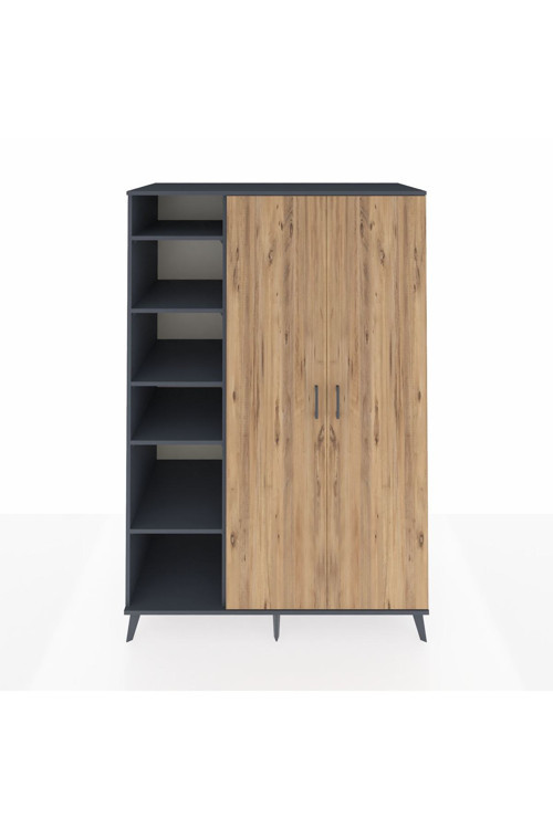 Kronos Dolap 7 Raflı 2 Kapaklı 1 Askılı 132 x 59 x 195 cm Antrasit - Çam - Antrasit