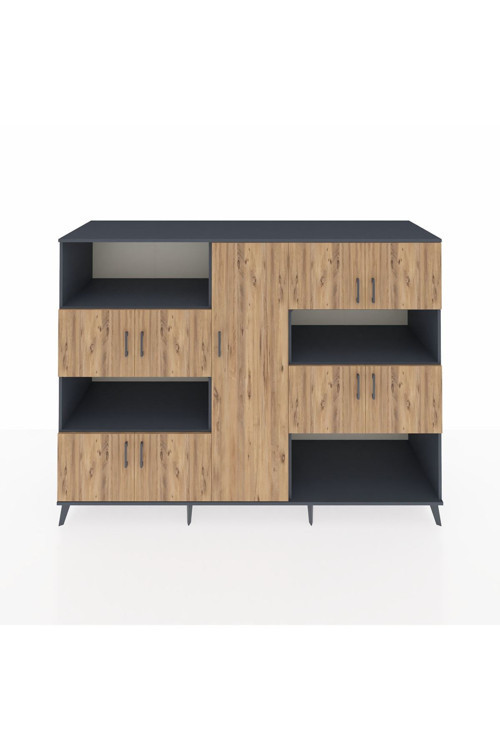 Kronos Dolap 10 Raflı 9 Kapaklı 220 x 59 x 163 cm Antrasit - Çam - Antrasit