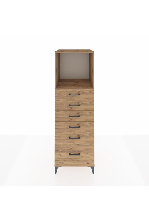 Kronos Dolap Tek Raflı 6 Çekmeceli 60x59x182 Çam-Çam