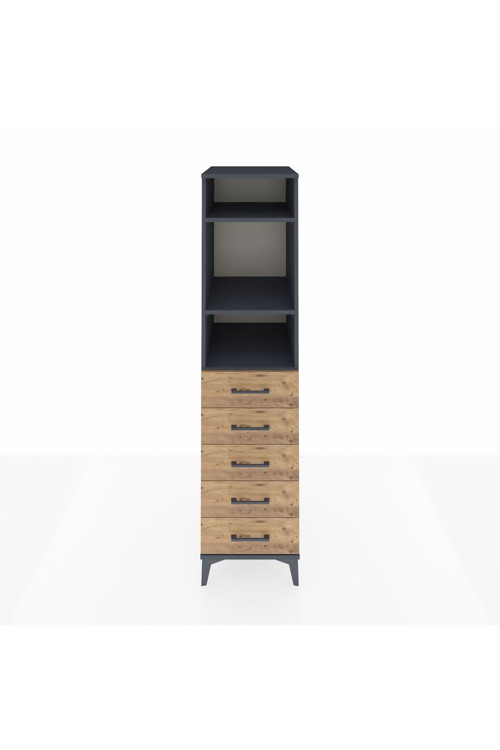 Kronos Dolap 3 Raflı 5 Çekmeceli 44 x 59 x 182 cm Antrasit - Çam