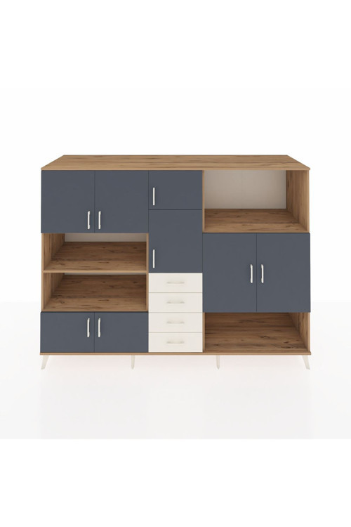 Kronos Dolap 10 Raflı 4 Çekmeceli 8 Kapaklı 220 x 59 x 163 cm Çam - Antrasit - Aytaşı