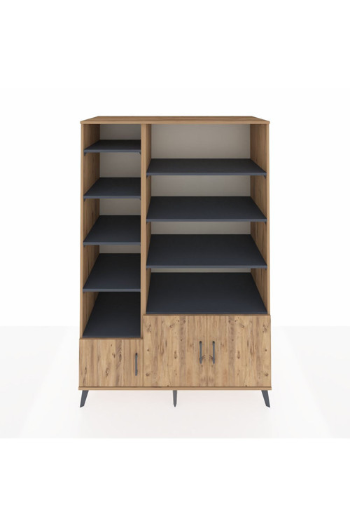 Kronos Dolap 10 Raflı 3 Kapaklı 132 x 59 x 195 cm Çam - Çam - Antrasit