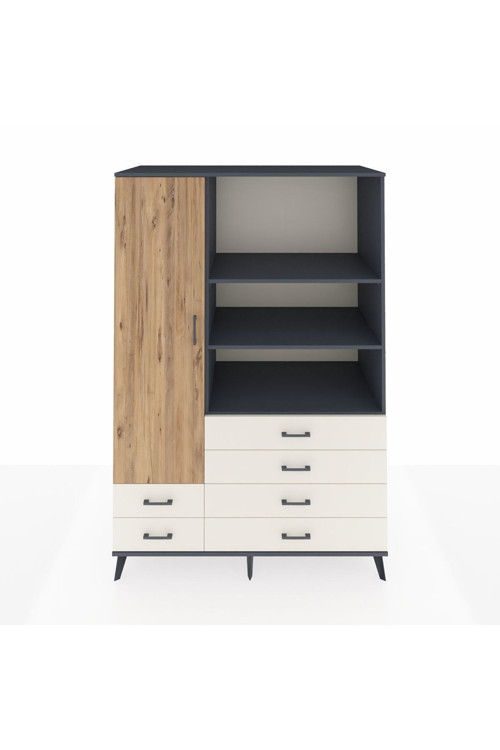 Kronos Dolap 7 Raflı 6 Çekmeceli 1 Kapaklı 132 x 59 x 195 cm Antrasit - Çam - Aytaşı