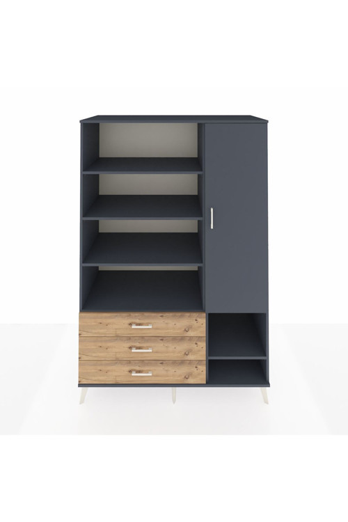Kronos Dolap 9 Raflı 3 Çekmeceli 1 Kapaklı 132 x 59 x 195 cm Antrasit - Antrasit - Çam