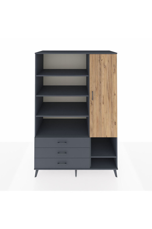 Kronos Dolap 9 Raflı 3 Çekmeceli 1 Kapaklı 132 x 59 x 195 cm Antrasit - Çam - Antrasit