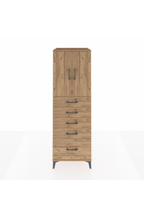 Kronos Dolap 1 Raflı 5 Çekmeceli 2 Kapaklı 60 x 59 x 182 cm Çam - Çam