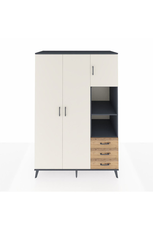 Kronos Dolap 5 Raflı 3 Çekmeceli 1 Askılı 132 x 59 x 195 cm Antrasit - Aytaşı - Çam