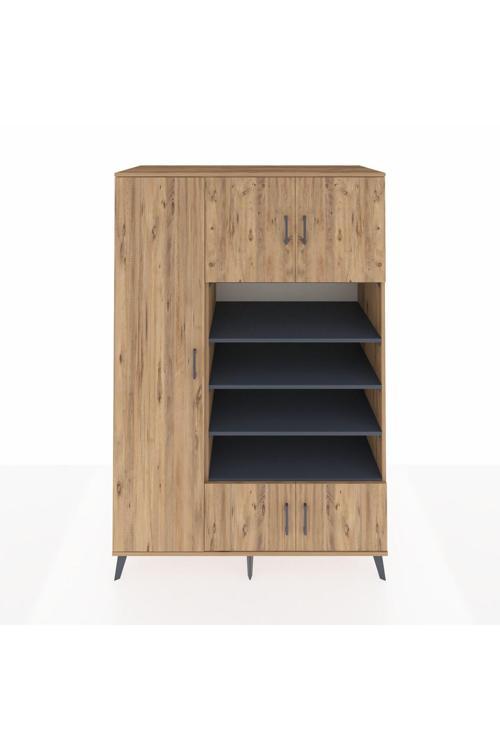 Kronos Dolap 10 Raflı 5 Kapaklı 132 x 59 x 195 cm Çam - Çam - Antrasit