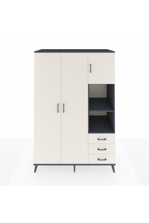 Kronos Dolap 5 Raflı 3 Çekmeceli 1 Askılı 132 x 59 x 195 cm Antrasit - Aytaşı - Aytaşı