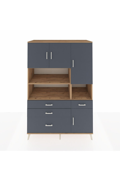 Kronos Dolap 9 Raflı 4 Çekmeceli 4 Kapaklı 132 x 59 x 195 cm Çam - Antrasit - Antrasit