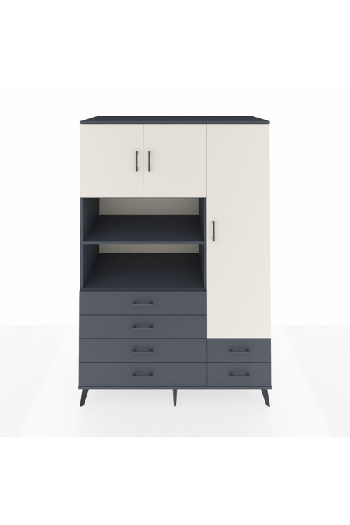 Kronos Dolap 9 Raflı 6 Çekmeceli 3 Kapaklı 132 x 59 x 195 cm Antrasit - Aytaşı - Antrasit