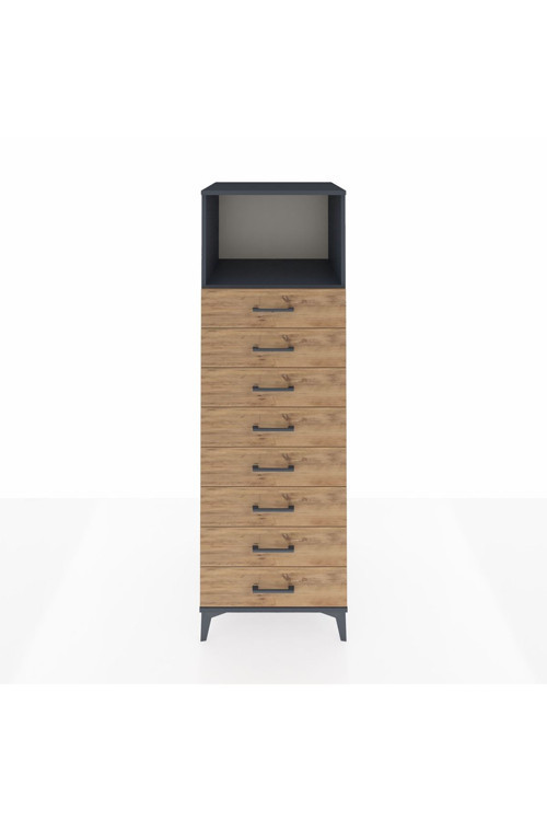 Kronos Dolap 1 Raflı 8 Çekmeceli 60 x 59 x 182 cm Antrasit - Çam