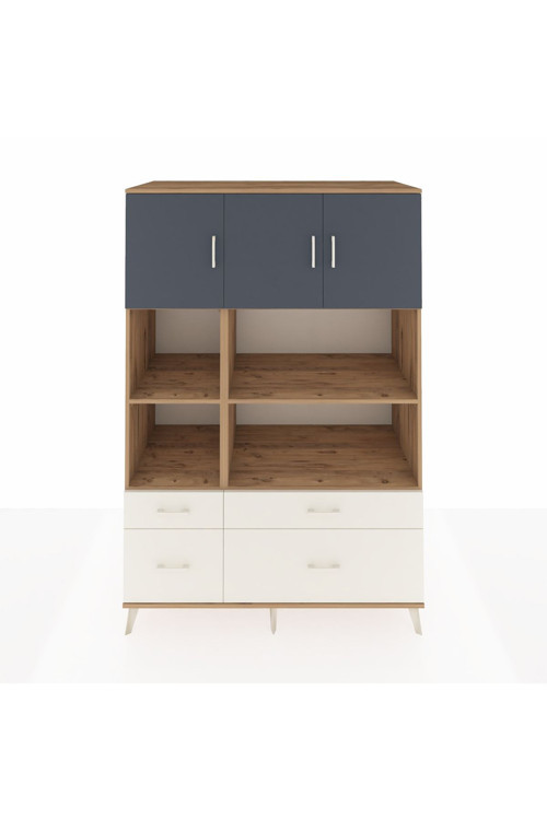Kronos Dolap 8 Raflı 4 Çekmeceli 3 Kapaklı 132 x 59 x 195 cm Çam - Antrasit - Aytaşı