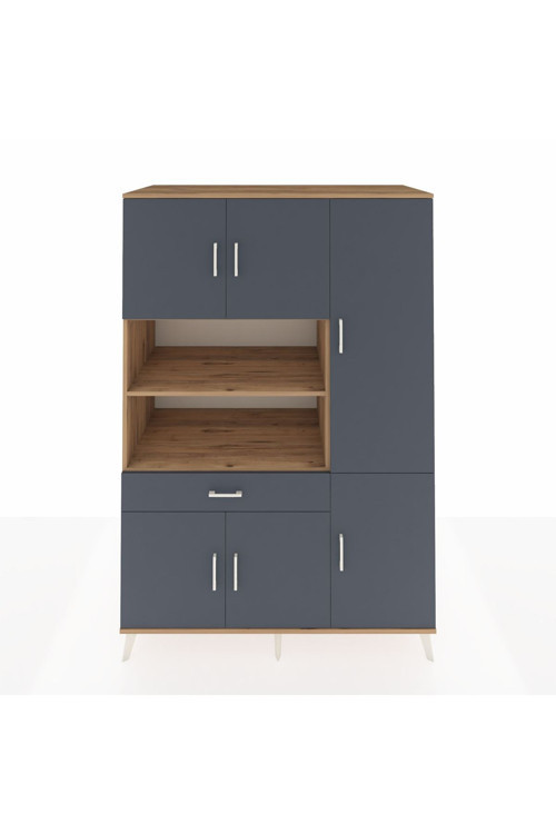Kronos Dolap 10 Raflı 1 Çekmeceli 6 Kapaklı 132 x 59 x 195 cm Çam - Antrasit - Antrasit