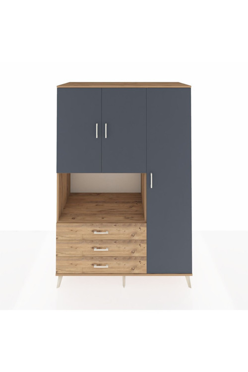 Kronos Dolap 7 Raflı 3 Çekmeceli 3 Kapaklı 132 x 59 x 195 cm Çam - Antrasit - Çam