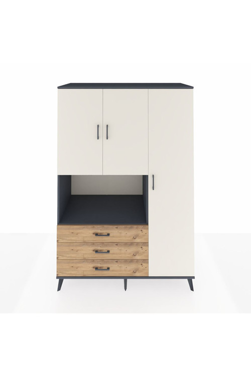 Kronos Dolap 7 Raflı 3 Çekmeceli 3 Kapaklı 132 x 59 x 195 cm Antrasit - Aytaşı - Çam