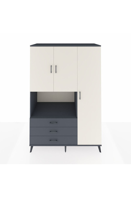 Kronos Dolap 7 Raflı 3 Çekmeceli 3 Kapaklı 132 x 59 x 195 cm Antrasit - Aytaşı - Antrasit