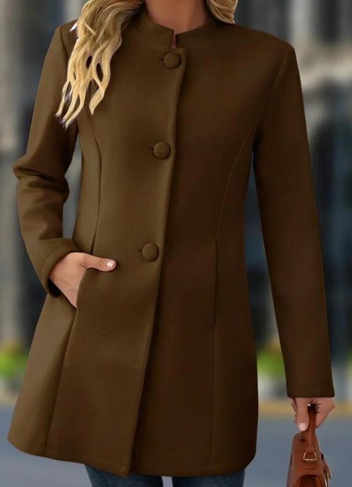 MDB Kadın Uzun Kollu Hakim Yakalı önden Düğmeli Cep Detaylı Kısa Taba Kaşe Kaban