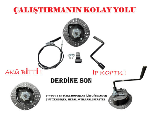 7 HP DİZEL SU MOTORU UYUMLU MARŞLI,KURMALI STARTER