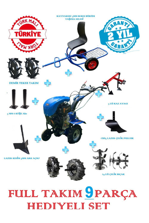 TURBO 930-D PRO DİZEL ÇAPA MAKİNASI 70, BEYGİR DÖKÜMGÖVDE 24X BIÇAKLI,4 VİTES FULL SET 8 PARÇA