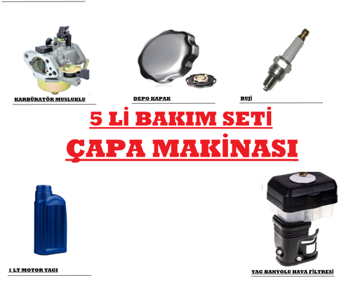 DALAZ,YAVUZ Çapa Makinesi UYUMLU BAKIM SETİ 5'Lİ KARBÜRATÖR,FİLTRE,BUJİ,1 LT YAG