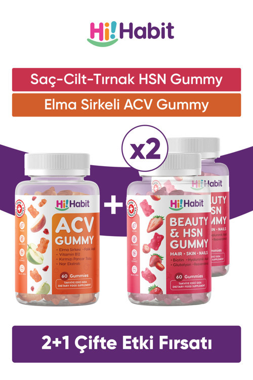 Hsn Saç, Cilt Ve Tırnak Vitamini - Acv Elma Sirkeli Gummy Takviye Edici Gıda Seti