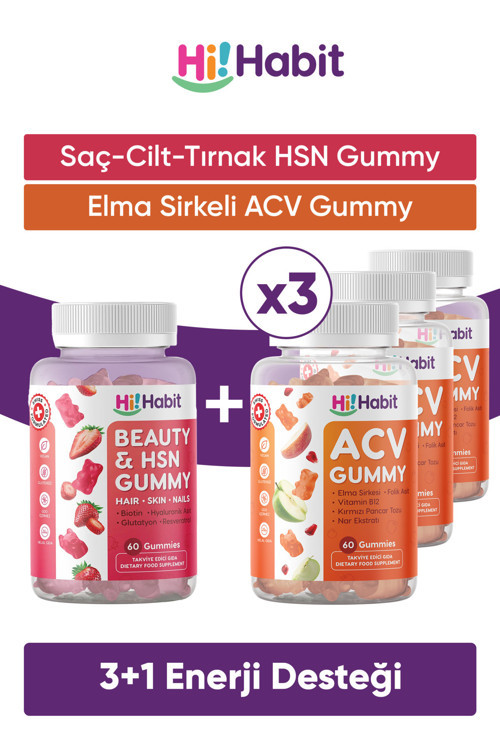 Acv Elma Sirkeli Gummy - Hsn Cilt, Saç, Tırnak Vitamini Takviye Edici Gıda Seti