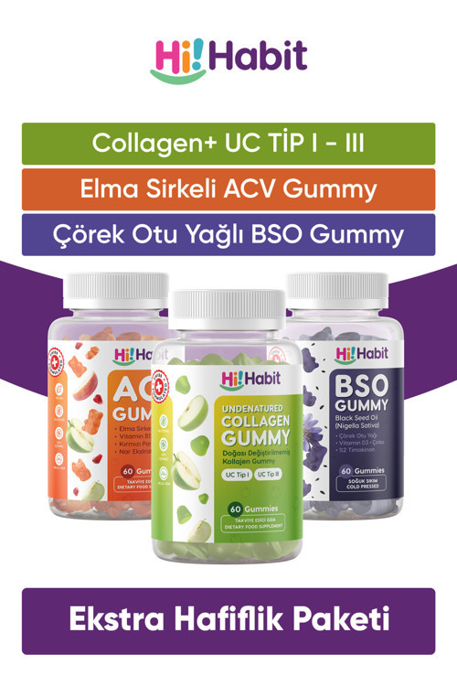 Acv Elma Sirkesi - Bso Çörek Otu Yağı - Kolajen Tip1, Tip3 Doğası Değiştirilmemiş 3Lü Set