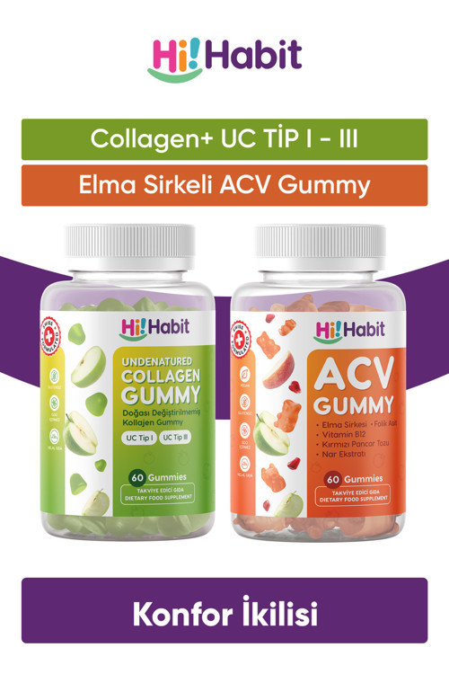 Kolajen Tip1 Tip3 Elma Aromalı - Acv Elma Sirkesi Aromalı Gummy Takviye Seti