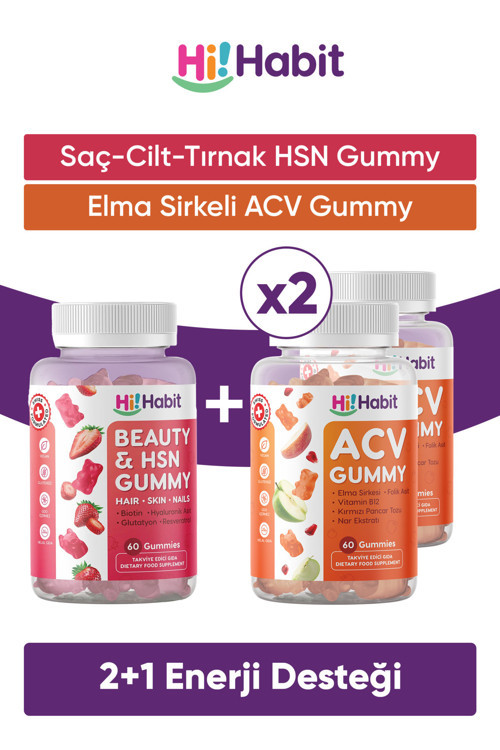 Hsn Saç, Cilt Ve Tırnak Vitamini - Acv Elma Sirkesi Gummy Takviye Edici Gıda Seti