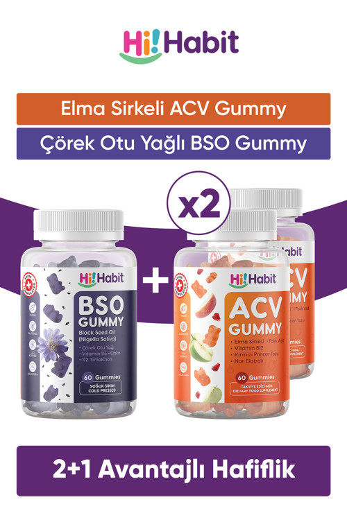 Acv Elma Sirkesi Gummy - Bso Çörek Otu Yağı Gummy Takviye Gıda Seti
