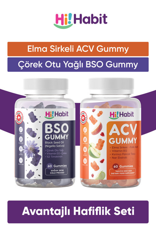 Elma Sirkeli Ve Çörek Otu Yağlı Gummy 2’Li Set – Vegan Takviye Edici Gıda (30 Günlük)