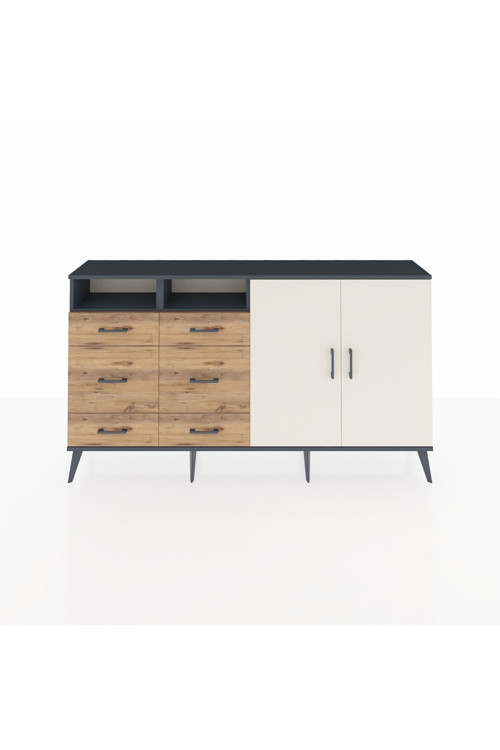 Arges Konsol 4 Raflı 6 Çekmeceli 2 Kapaklı 176 x 30 x 99 cm Antrasit - Aytaşı - Çam