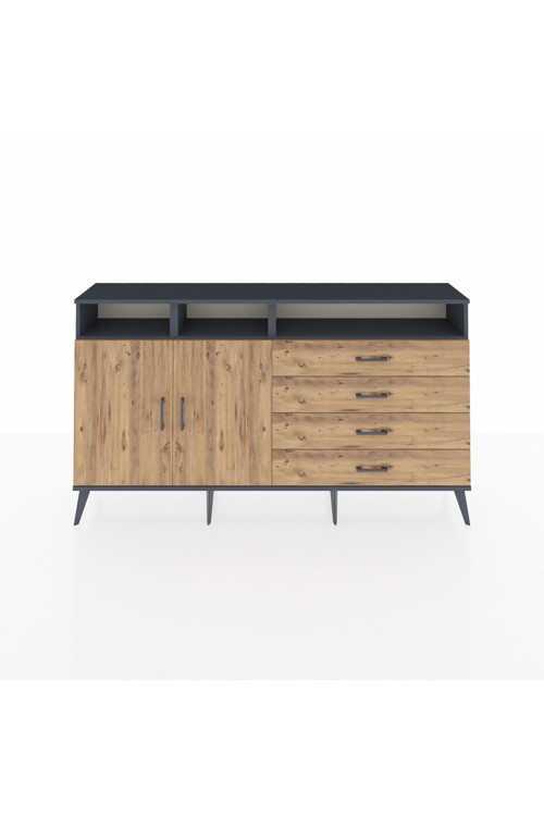 Arges Konsol 5 Raflı 4 Çekmeceli 2 Kapaklı 176x30x99 Antrasit-Çam