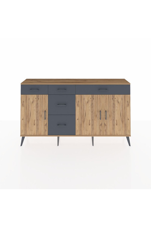 Arges Konsol 2 Raflı 5 Çekmeceli 3 Kapaklı 176x30x99 Çam-Çam/Antrasit