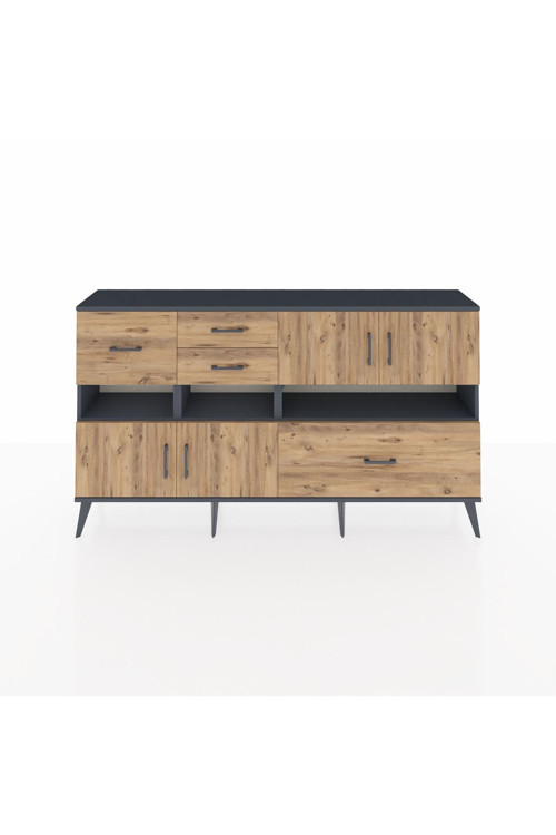 Arges Konsol 5 Raflı 4 Çekmeceli 4 Kapaklı 176 x 30 x 99 cm Antrasit - Çam