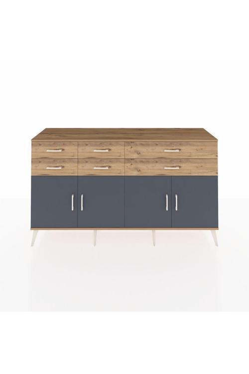 Hyperion Konsol 3 Raflı 6 Çekmeceli 4 Kapaklı 176 x 44 x 99 cm Çam - Antrasit - Çam