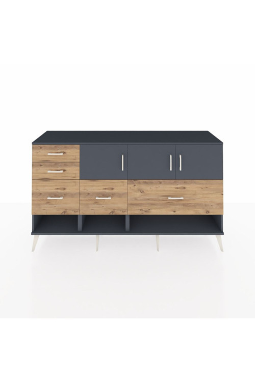 Hyperion Konsol 3 Raflı 5 Çekmeceli 3 Kapaklı 176 x 44 x 99 cm Antrasit - Antrasit - Çam