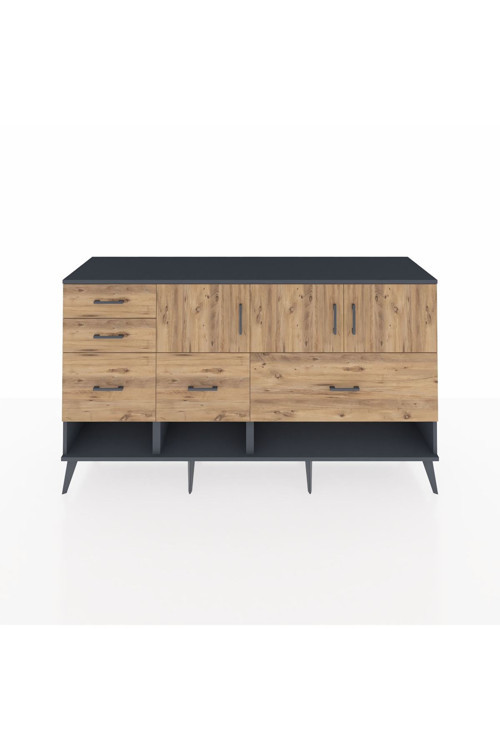 Hyperion Konsol 3 Raflı 5 Çekmeceli 3 Kapaklı 176 x 44 x 99 cm Antrasit - Çam