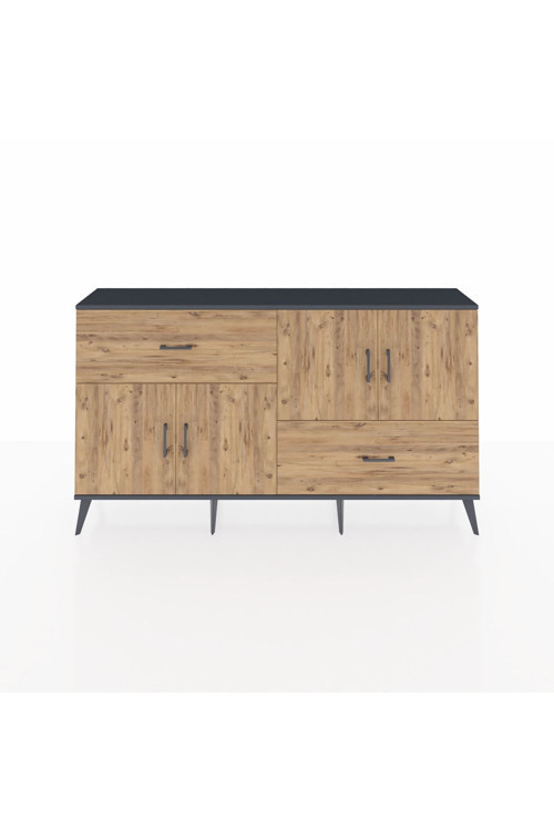 Arges Konsol 3 Raflı 2 Çekmeceli 4 Kapaklı 176x30x99 Antrasit-Çam