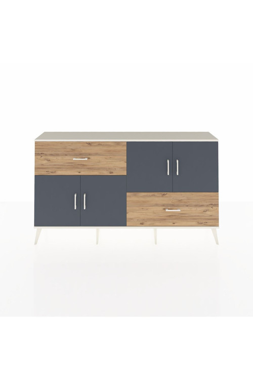 Arges Konsol 3 Raflı 2 Çekmeceli 4 Kapaklı 176x30x99 Aytaşı-Antrasit/Çam