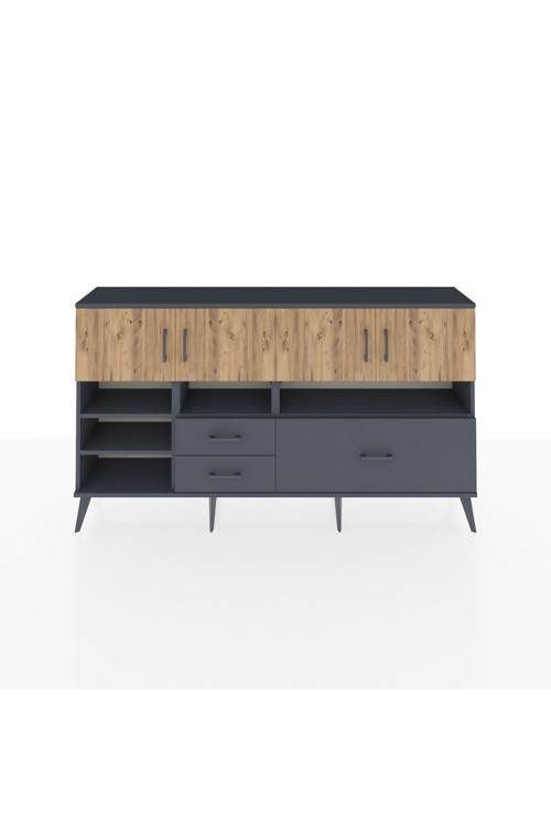 Arges Konsol 8 Raflı 3 Çekmeceli 4 Kapaklı 176 x 30 x 99 cm Antrasit - Çam - Antrasit