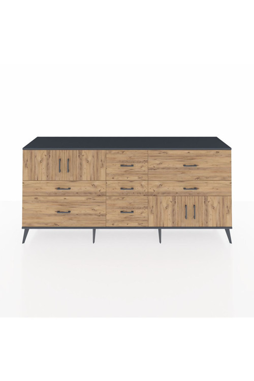 Hyperion Konsol 3 Raflı 7 Çekmeceli 4 Kapaklı 220 x 44 x 99 cm Antrasit - Çam