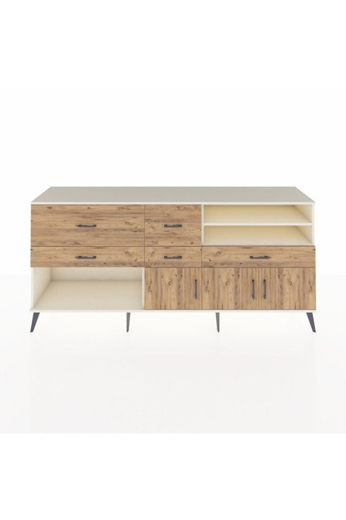 Hyperion Konsol 4 Raflı 5 Çekmeceli 3 Kapaklı 220 x 44 x 99 cm Aytaşı - Çam