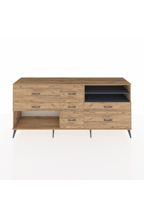 Hyperion Konsol 2 Raflı 7 Çekmeceli 220 x 44 x 99 cm Çam - Antrasit - Çam