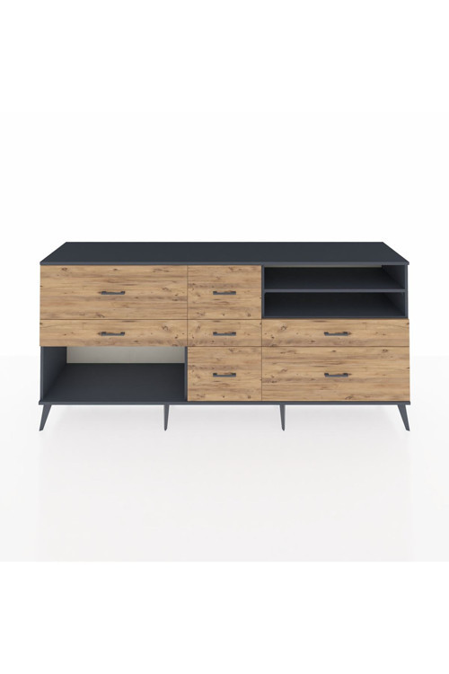 Hyperion Konsol 2 Raflı 7 Çekmeceli 220 x 44 x 99 cm Antrasit - Antrasit - Çam
